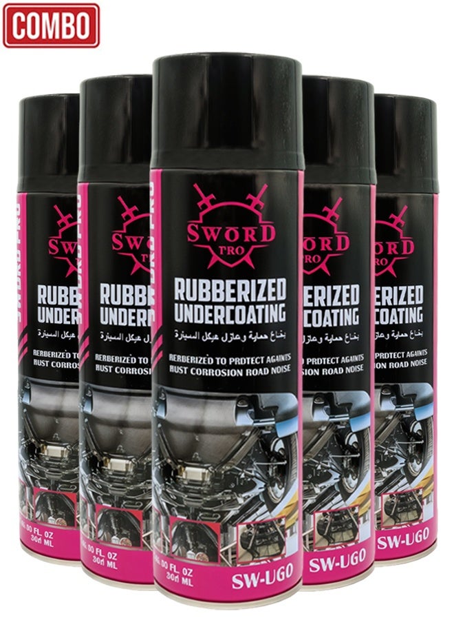 Sword Pro 5 PCS Rubberized Undercoating Spray 500ml Each Complete Underbody Coating Anti Rust Corrosion Protection Waterproof Rubberized Sound Dampening Impact Resistant Layer For Car SUV Truck Chassis Floor Panel Professional Automotive Vehicle Undercarriage Protection - Image 1